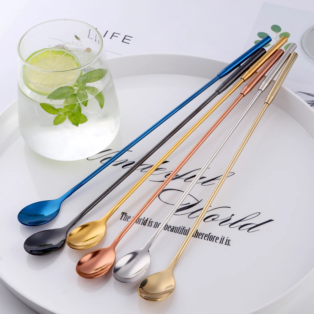 1PC 8 Colors Cocktail Japanese Bar Spoon Long Stainless Steel Spiral Pattern 12 Inch Bar Cocktail Shaker Wine Spoon Tool