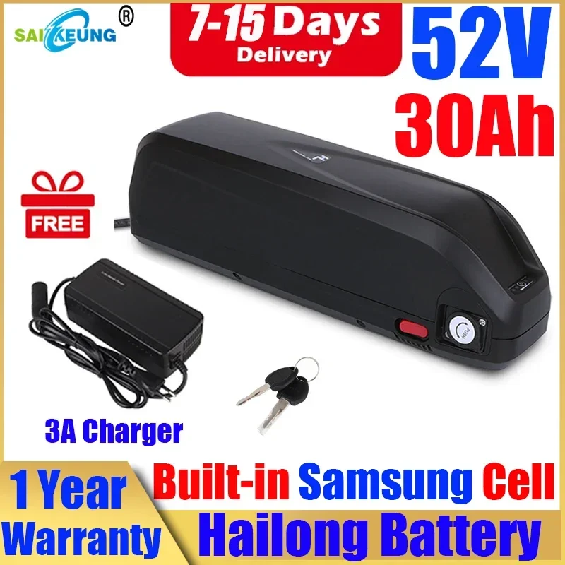 

Hailong 36v 48v 52v 20ah 25ah 30ah 40ah 50ah 60ah Electric Bike Battery Bafang 48 52v 500W 1000w 2000w Motor Use with 3A Charger