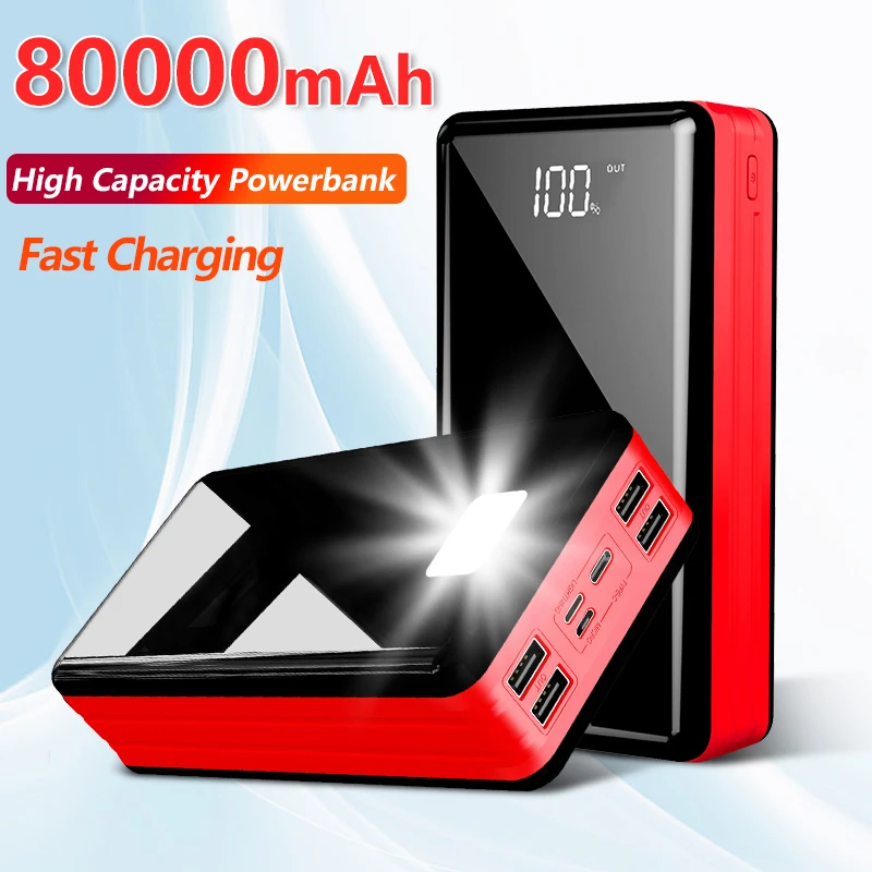mobile power bank Mobile Power Bank 80000mAh Portable with 4 USB LED Digital Display Charger Powerbank External Battery for Xiaomi Samsung IPhone pocket power bank