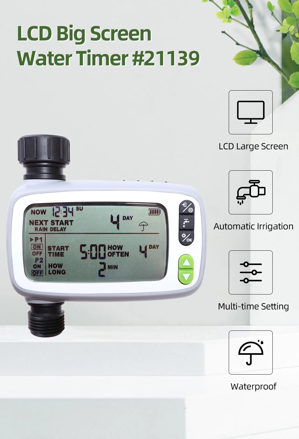 2022 New Garden Automatic FSTN 4.8'' LCD Screen Water Timer Irrigation Controller System for Planting Watering #21139