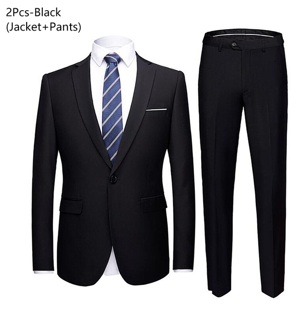Wedding Suit For Men Set Elegant Blazers Formal 3 Pieces Full Jackets Vest Pants Classic Business Coats 2024 Free Shipping - Black 2-piece suit, XXL (67-72KG)