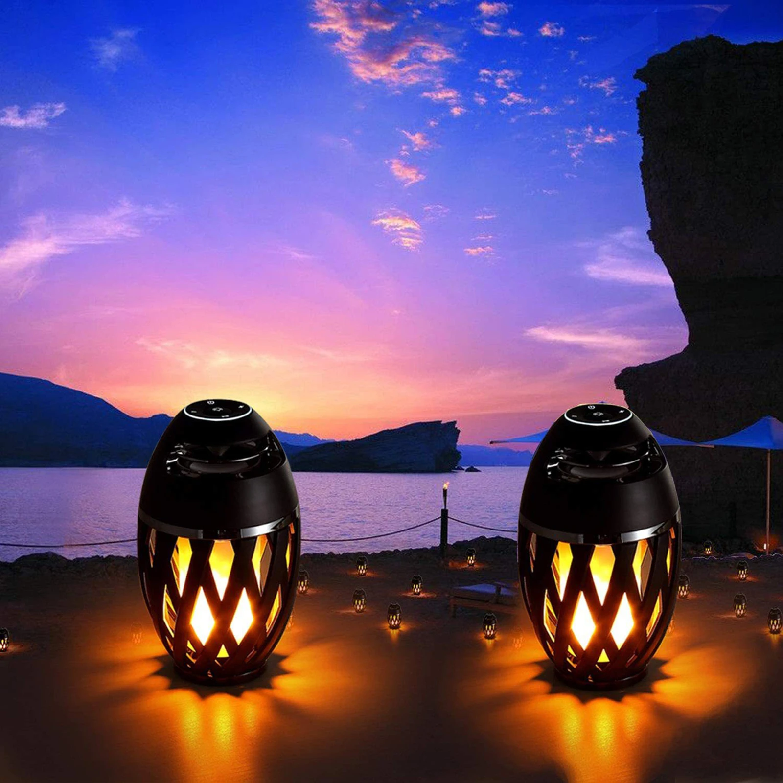 Bluetooth Speaker LED Flame Table Lamp Atmosphere Bluetooth Speaker Night Light For Indoor Outdoor Torch Atmosphere Bluetooth Speakers Waterproof