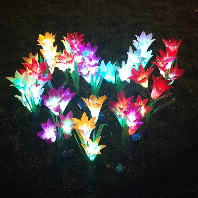 

Outdoor Solar Lights for Garden and Vegetable Patch Christmas Decorations Waterproof 7-Color Changing Led Lily Lawn Lamps