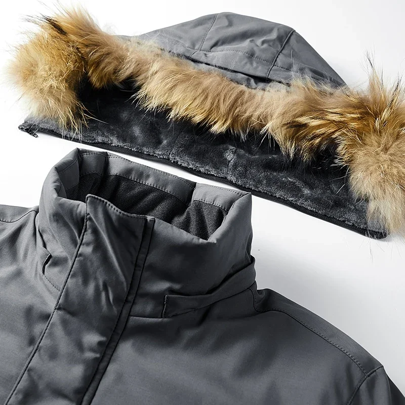 Parka Coat Parkas Coat Winter Men's Outdoor Jacket Fur Collar Casual Coat Autumn Warm Thick Hooded Fleece Lined Thicken