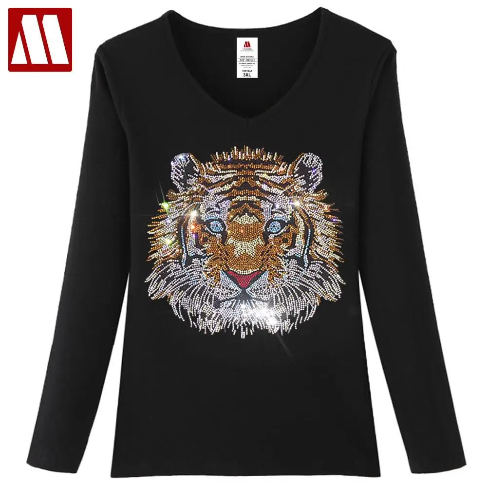 New Arrrivel Tiger Tshirt Lady Luxury Design of Diamonds Cotton T shirt Women's Top Tees Designer Female T-shirt Plus Size 5XL