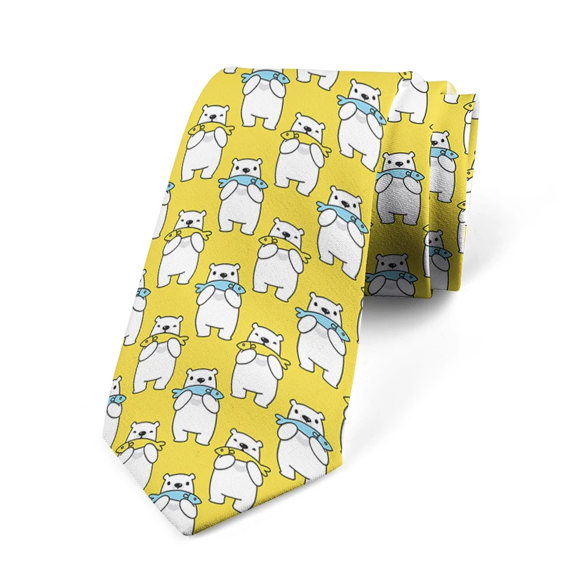 New 8CM Cartoon Bear Print Tie Men Slim Casual Party Formal Dating Personality Necktie Fashion Trend Elegant Collocation Gravata