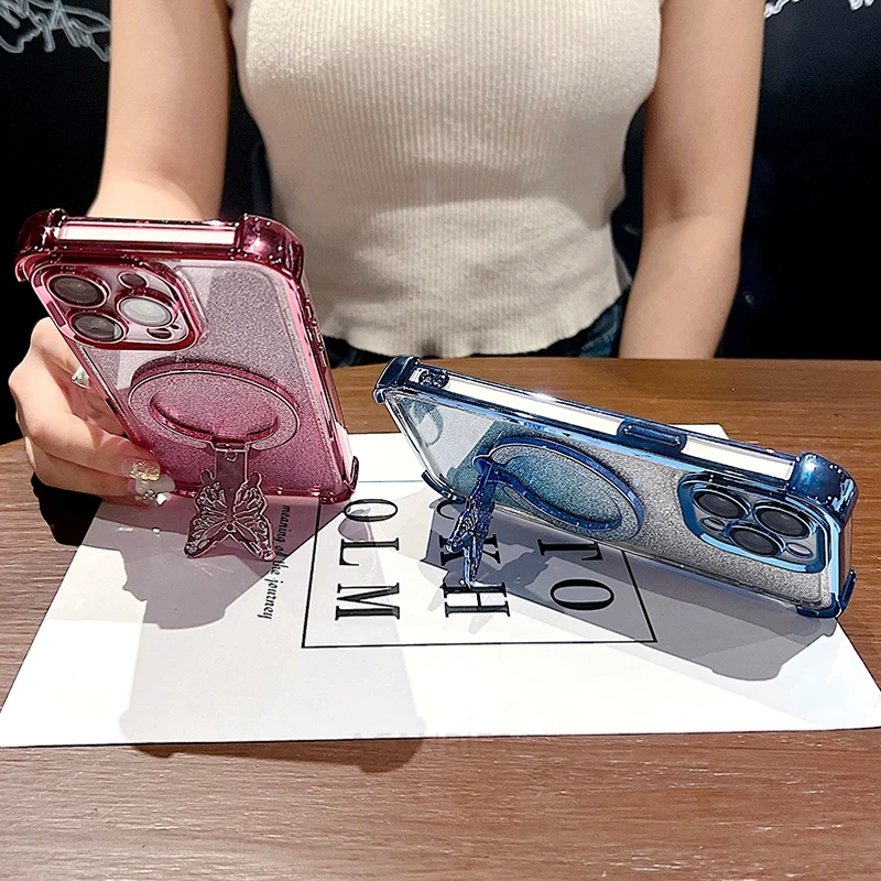 Glitter Butterfly Holder Plating Silicone Shockproof Case