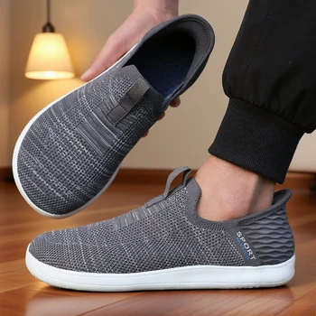 2025 جديد شبكة أحذية الصيف خفيفة الوزن الرجال خفيفة الوزن لينة سوليد حذاء كاجوال جودة عالية الانزلاق على الشقق الذكور أحذية مشي 2