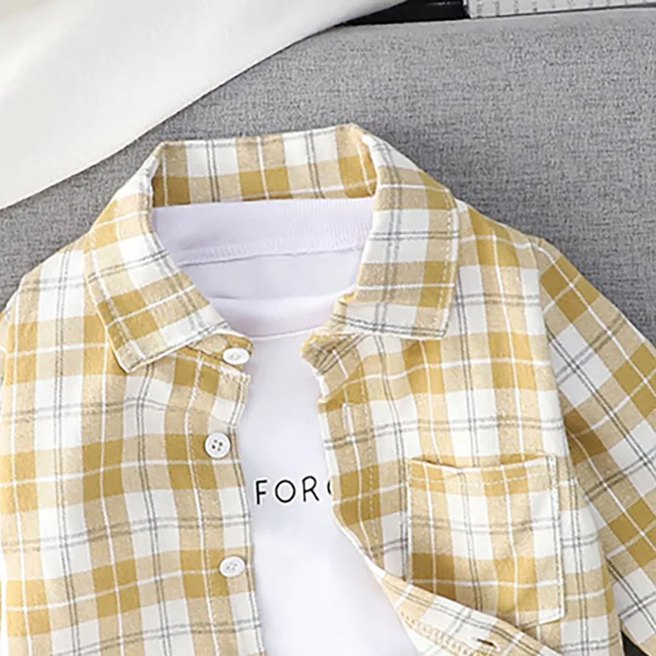 Boys Long Sleeve Plaid Shirts Spring and Autumn Collection for Young Boys with Trendy Korean Design