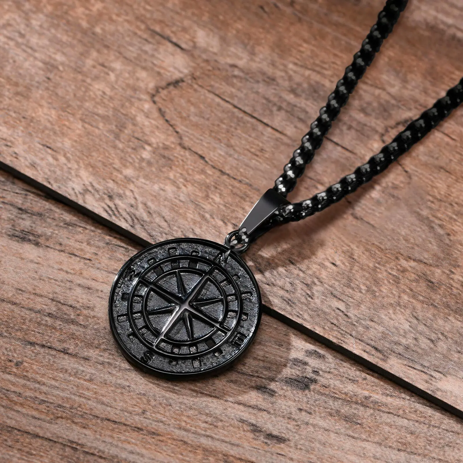 Stainless Steel Compass Pendant Necklace for Men