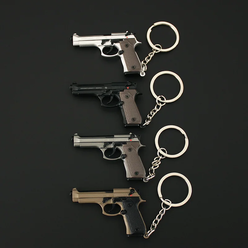 Hot 1:3 Beretta 92F Metal Gun Keychain Glock 1911 Pistol Weapon Model Toy Miniature Alloy Collection  Adult Pendant Holiday Gift