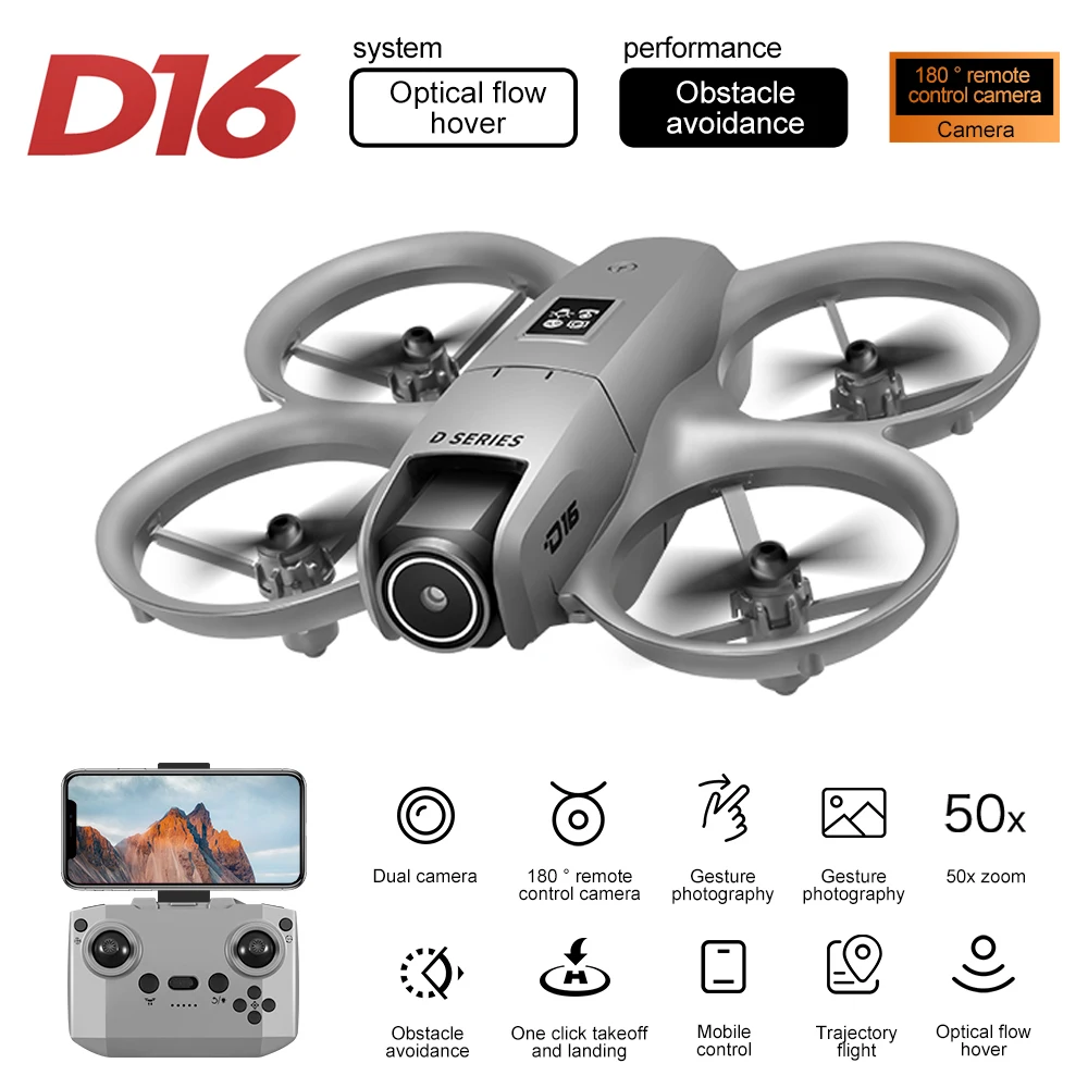 2025 D16 Mini Drone Telecamera HD 4K 1080P 180 ° Obiettivo Dron Professionale Evitamento Ostacoli Flusso Ottico FPV Dron RC Quadcopter Giocattoli