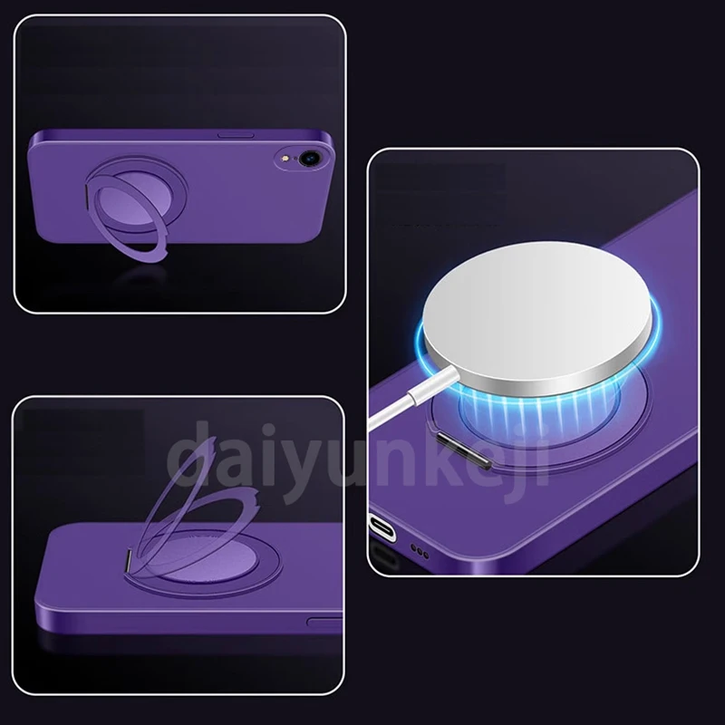 Magnetic Holder Silicone Phone Case with Bracket & Screen Protector Film