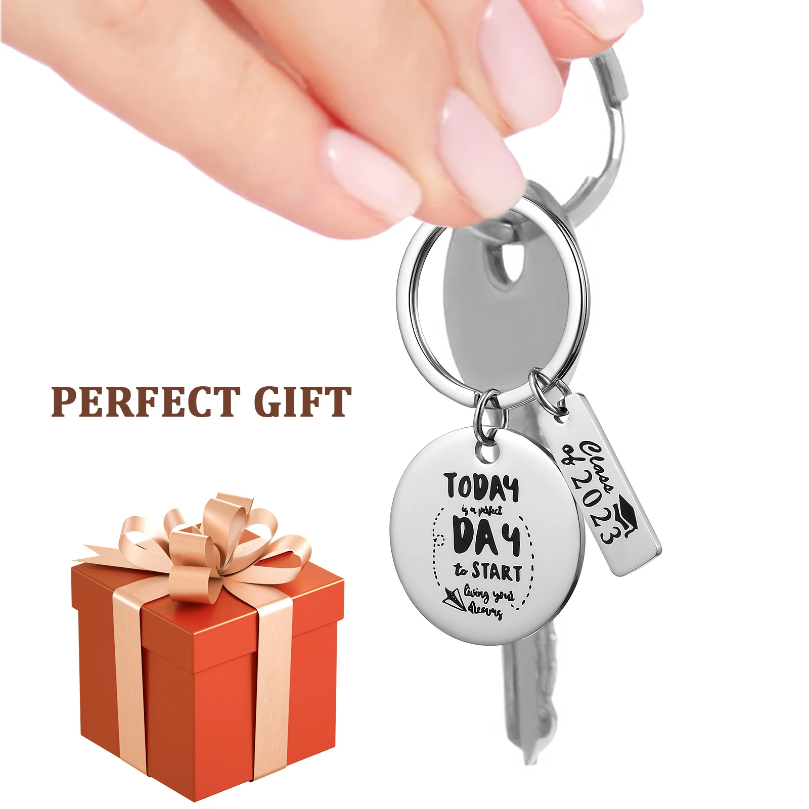 

6 Pcs Key Ring Stainless Steel Keychain Inspirational Keychains Holders Rings for Pendant Graduation Gifts Miss