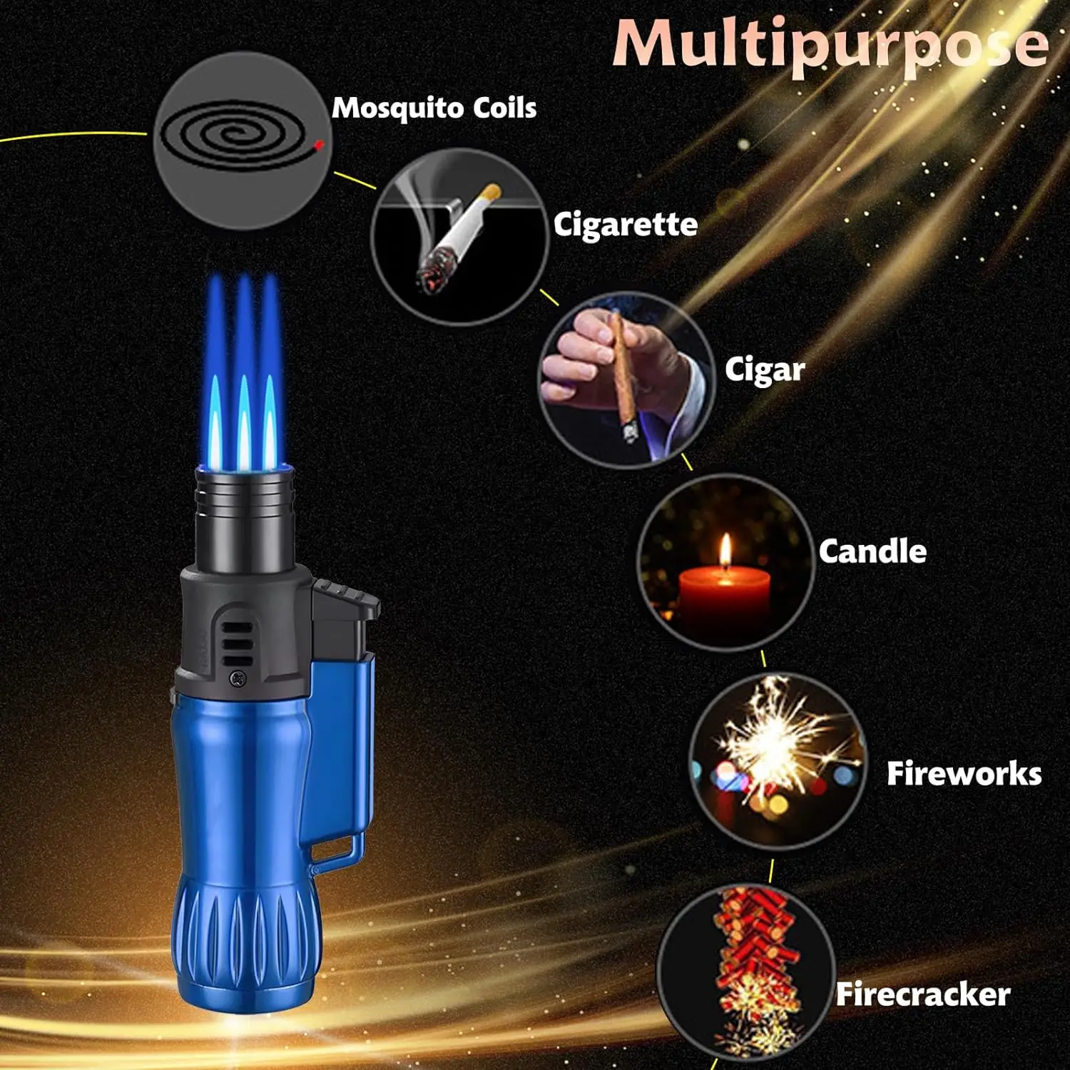 Jet Flame Torch Lighter Windproof Design Refillable Butane Gas Jet Triple Flame For Outdoor Indoor Gifts(Without Butane) 3pcs butane gas lighter cigarette lighter