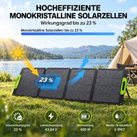 Panneau solaire pliable de 400 W, module solaire monocristallin avec un rendement de 23 %, revêtement ETFE et indice de protection IP67, idéal pour les centrales électriques portables, le camping et les véhicules de loisirs. 2