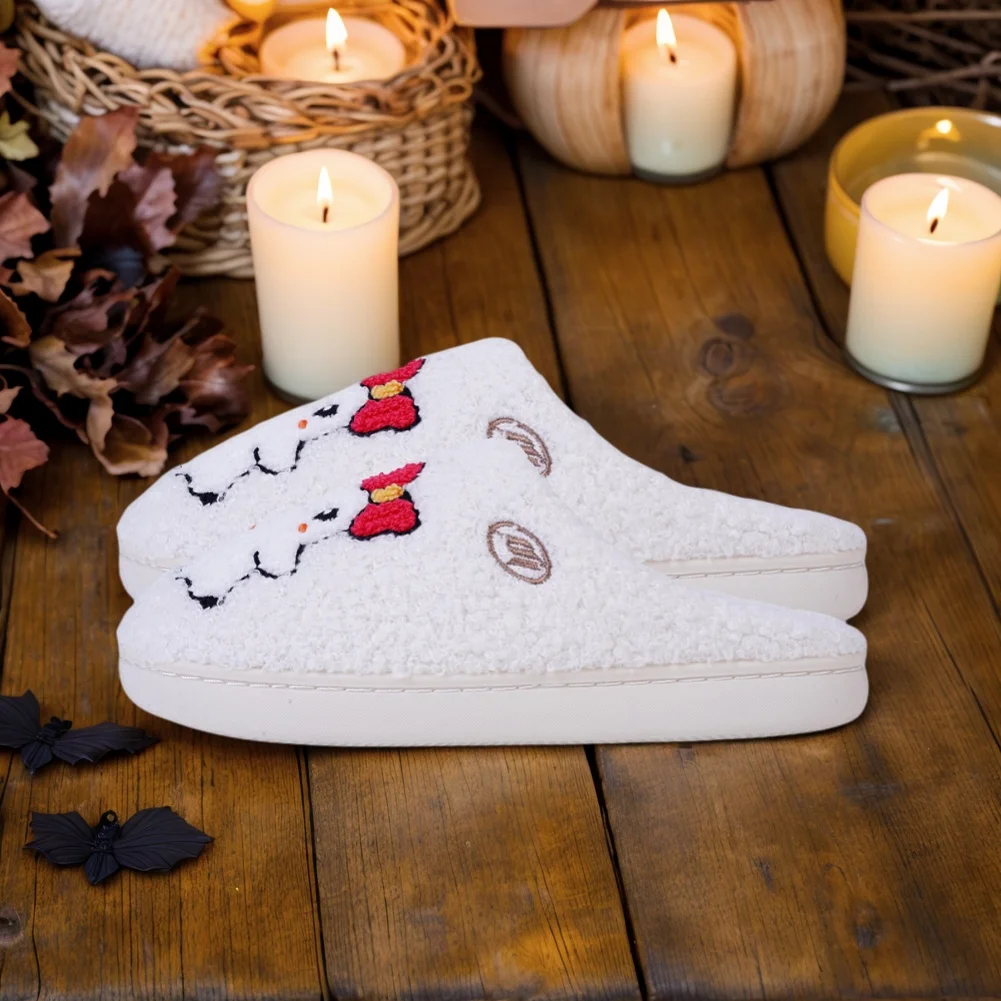 Autumn Winter Halloween Slippers Women Black Cat Pumpkin Cute Ghost Plush Slippers Fluffy Comfortable Warm Indoor Home Slippers