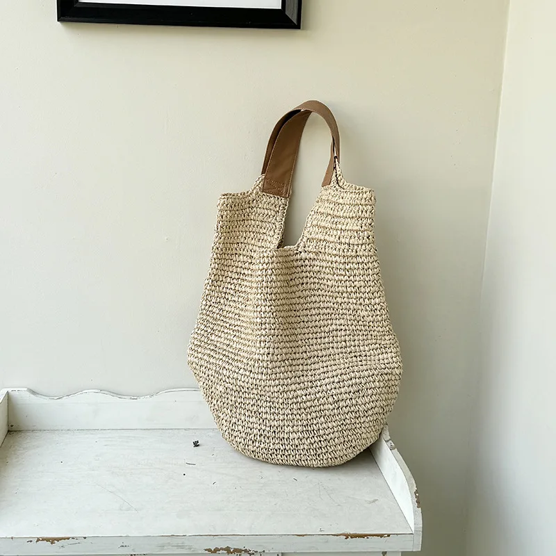 Women Beach Vintage Handmade Woven Shoulder Bag Raffia Rattan Shopping Bags Bohemian Ladies Summer Travel Vacation Casual Totes