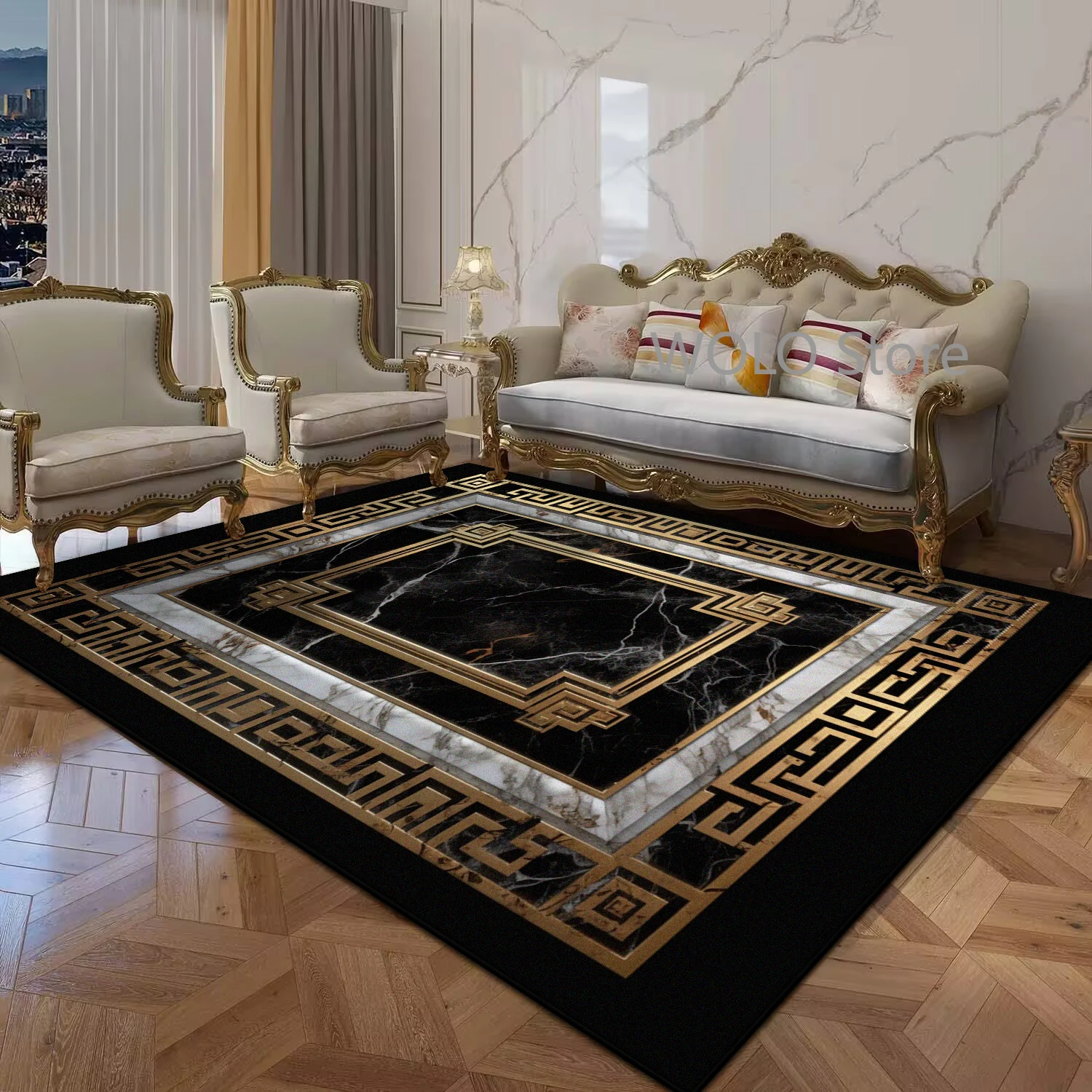 Black Gold Marble Luxury Rug 2