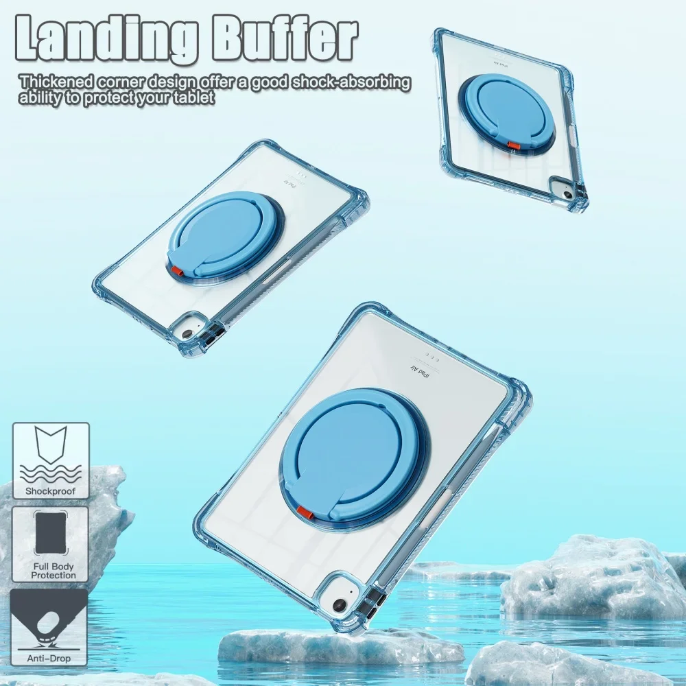 Versatile Clear Shockproof Tablet Case with Handle, Rotary Stand, Magnetic Pen Slot, and Strap