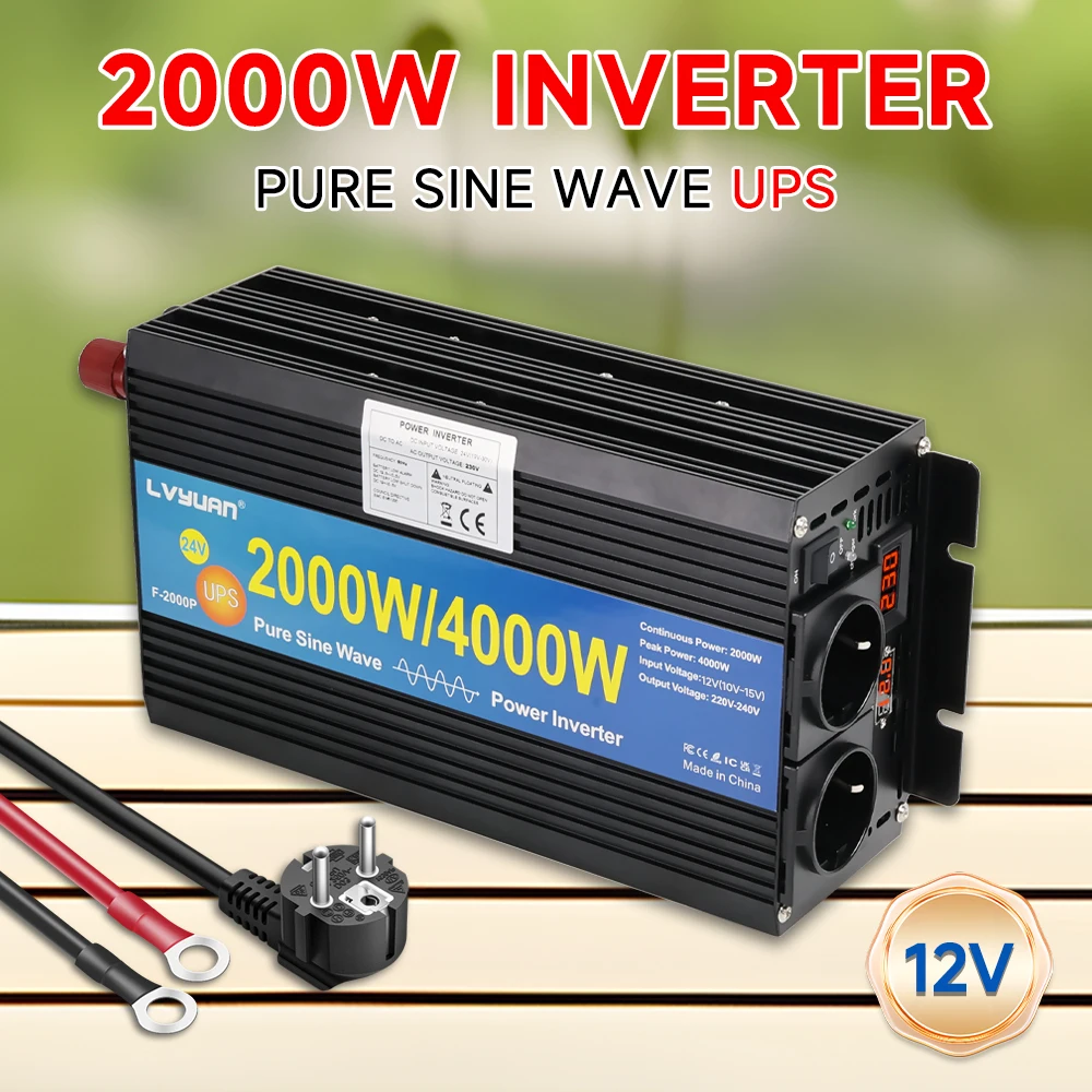 Description Picture 3 of item2000W/4000W Uninterruptible Power Supply Pure Sine Wave Power Inverter Charger & UPS DC 12V/24V to AC 220V 230V Universal socket