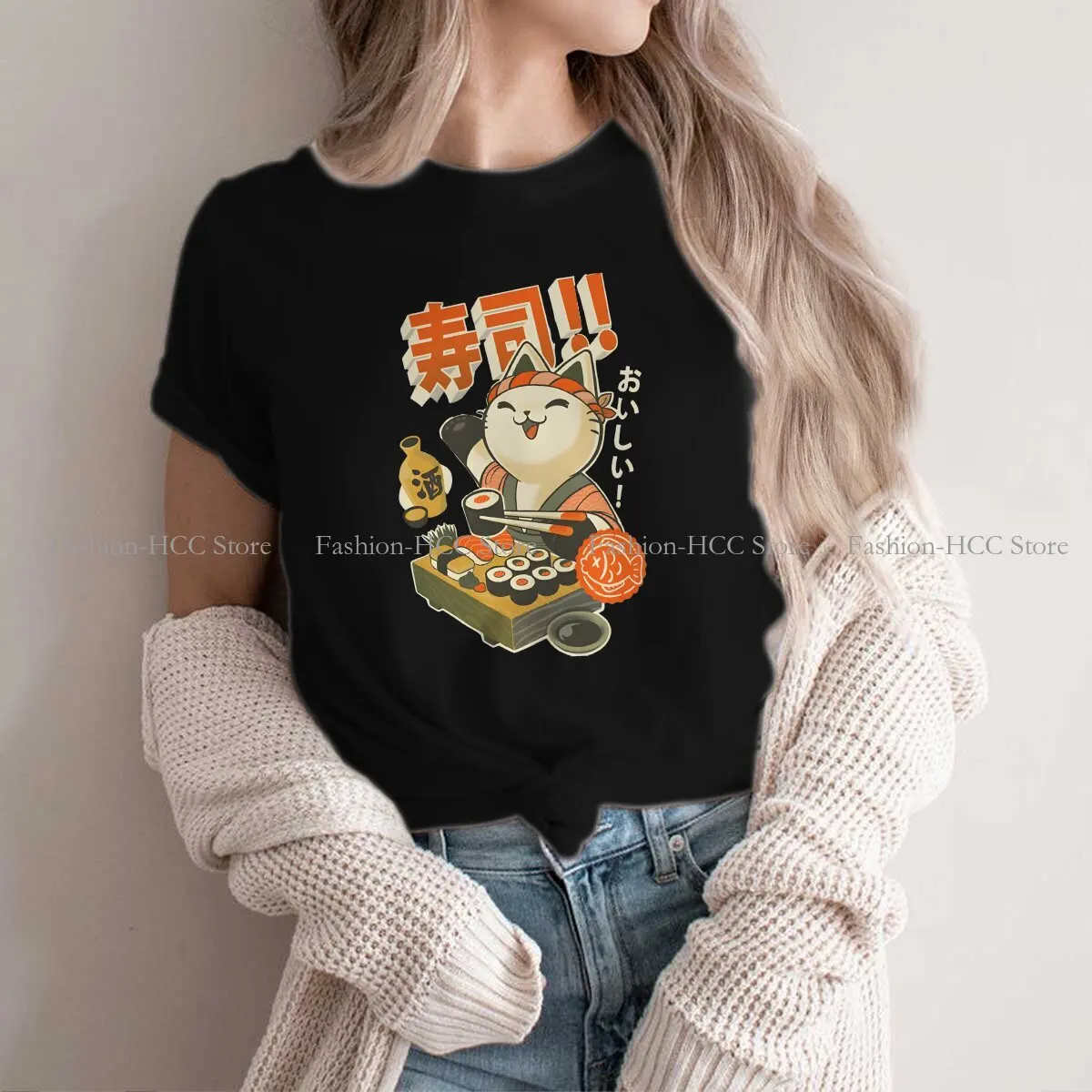 

Cats Polyester TShirts Sushi Chef Cat - Restaurant Kitty - Japanese Food Distinctive Men's T Shirt Hipster