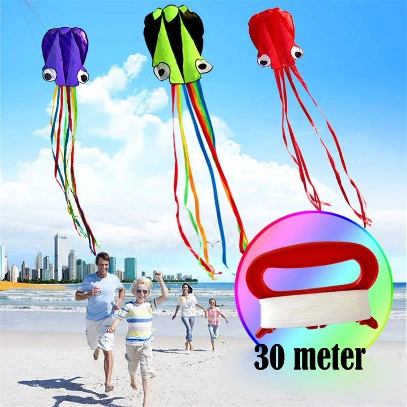 4M Large Octopus Kites With Handle Line Flying Toys Kids Outdoor Sports Summer Beach Game Walk In Sky Nylon Skeletonless Kite 2