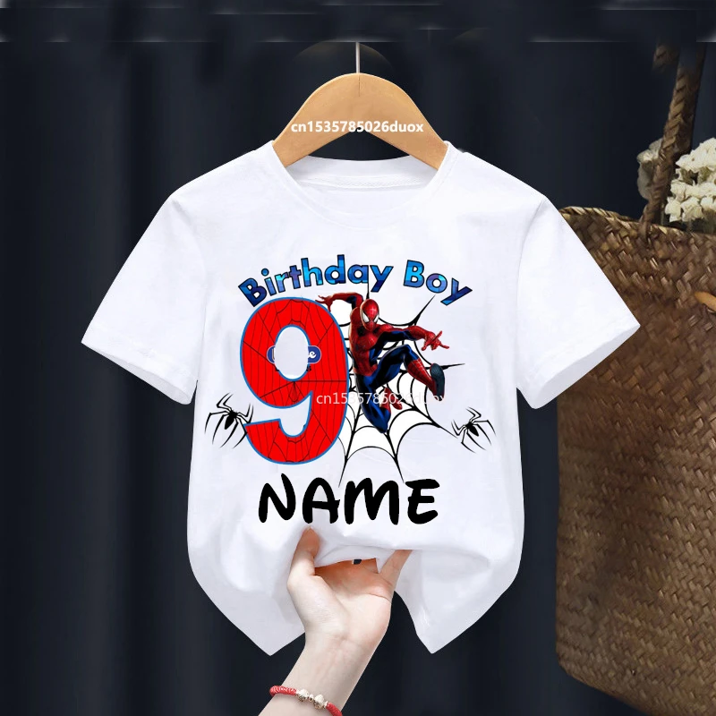 Summer 2025 Kid 2 3 4 5 6 7 8 Marvel Spiderman Girl Birthday Short Sleeve Shirt Spiderman Personalize Name Birthday Boy T-shirt 4