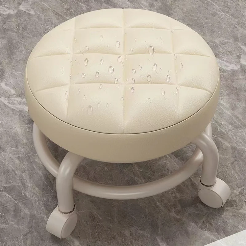 Universal Wheel Small Stool Home Pulley Low Stool Wheeled Bench Small Round Sofa Chair Plastic Backrest