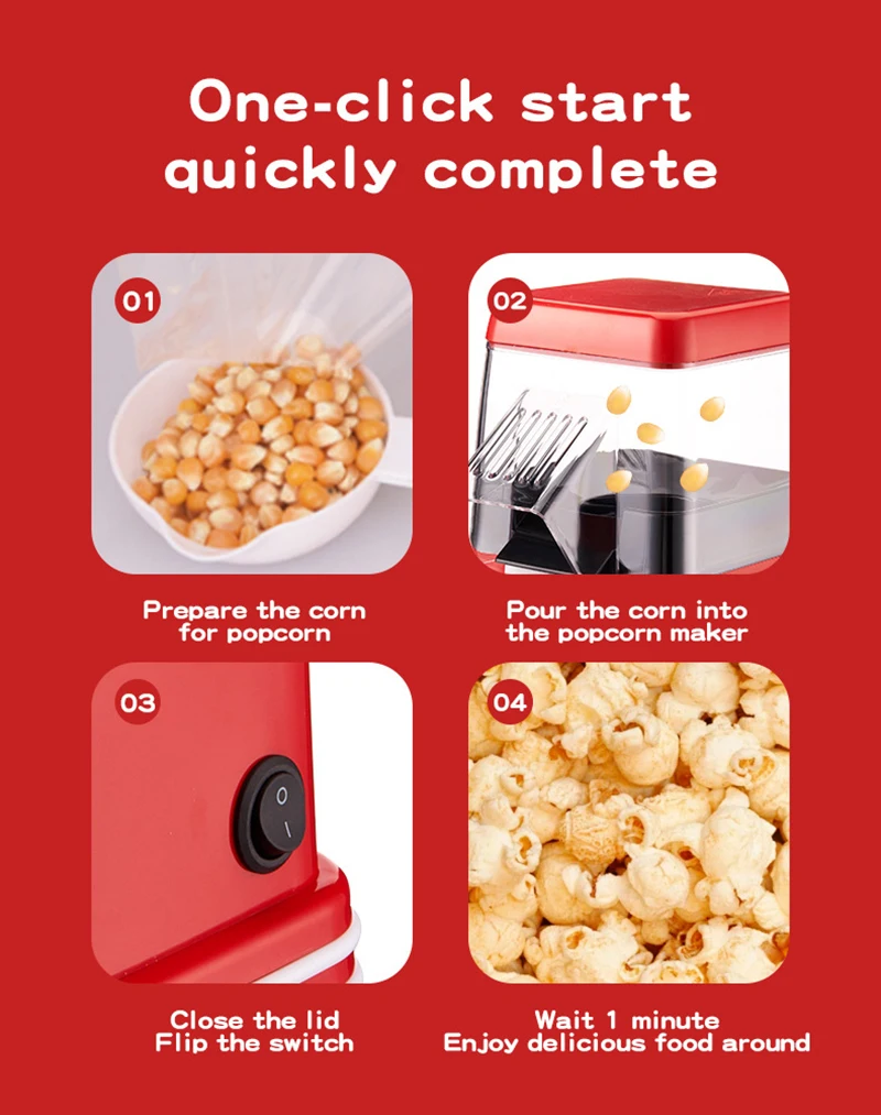 YR Home Popcorn Maker Mini Convenient 220V Fully Automatic Popcorn Maker 1200W Home Kitchen Appliance Popcorn Maker Corn Cooker 6