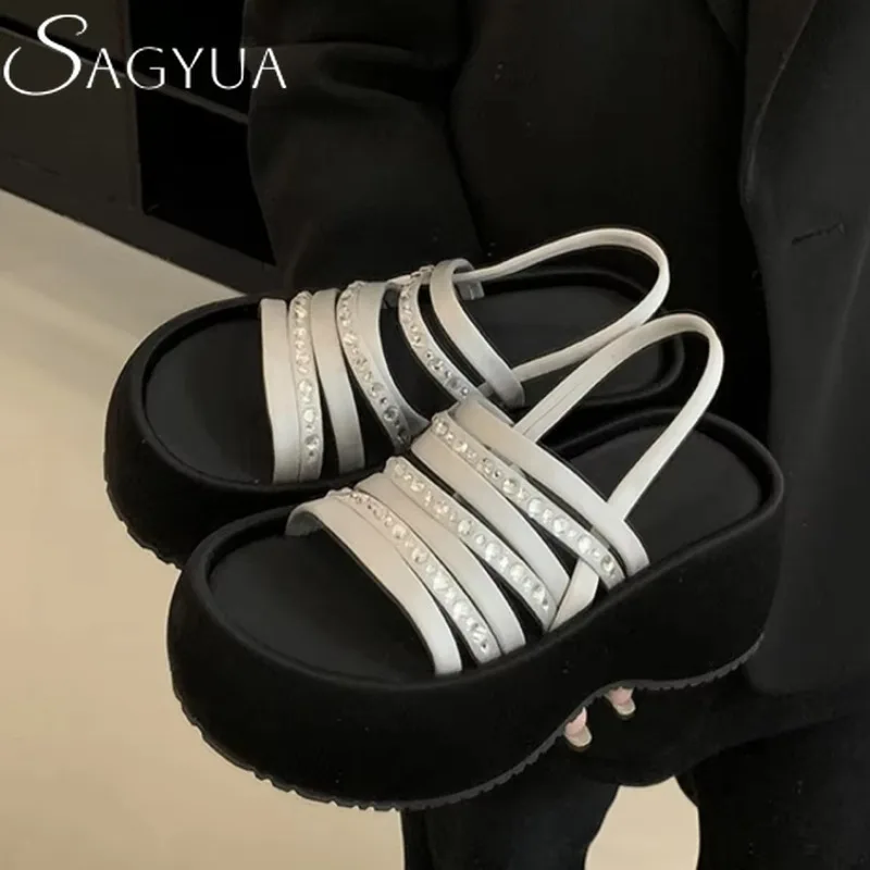 Platform Crystal Women's Sandals High Heels Luxury Shoes Summer Slippers Fashion Open Toe Shoes Slingback Woman Zapatillas
