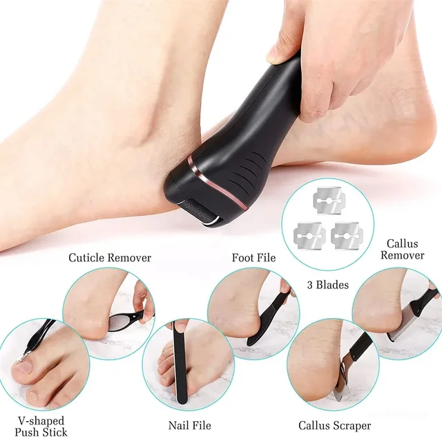 Electric Callus Remover Professional Foot File Grinder Pedicure Machine Rechargeable Heel Cracked Dead Skin Scrubber 3 Heads 6