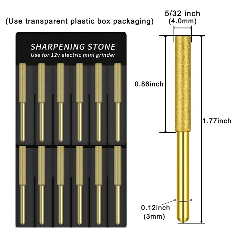 12 Pack Diamond Chainsaw Files, Burr Grinding Stone File, Titanium Plated Sharpening Wheels Chainsaw Sharpener