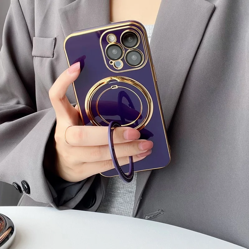 Überzug magnetische Magsafe Ring Halter Telefon Fall für iPhone 15 14 13 12 Pro Max stoßfeste weiche Silikon Stand Abdeckung_voghion.com