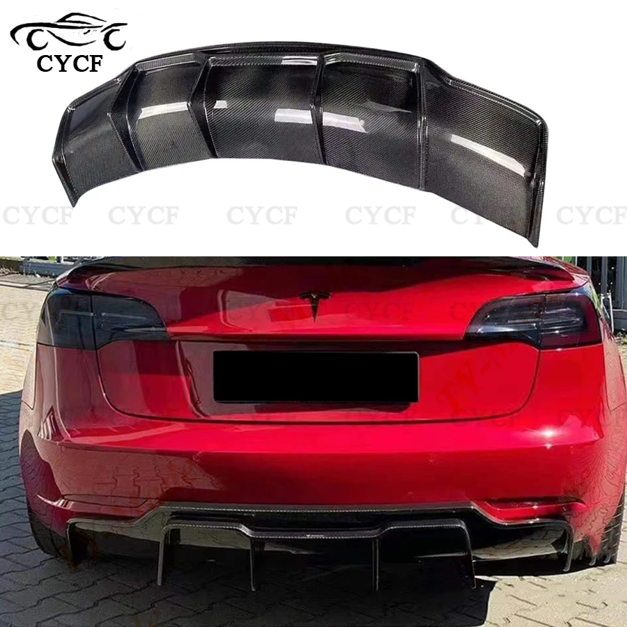 

High quality Carbon Fiber Rear Diffuser Tesla Model 3 Rear Bumper Splitter Lip Diffuser Cover Upgrade Body Kit
