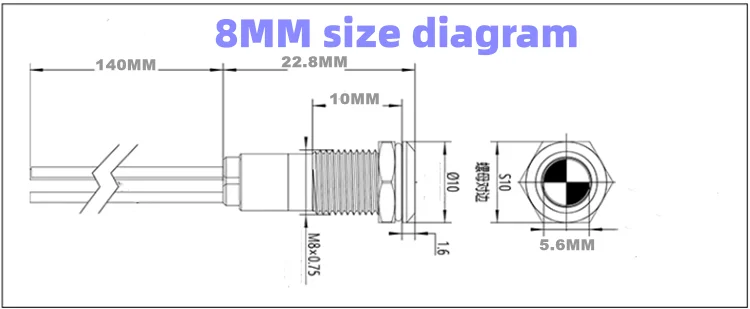 Description Picture 5 of item6/8/10/12/16/19/22MM LED Metal Indicator Light Waterproof Signal Light With Wire 3V 5V6V12V 24V 220V Red/Yellow/Blue/Green/White