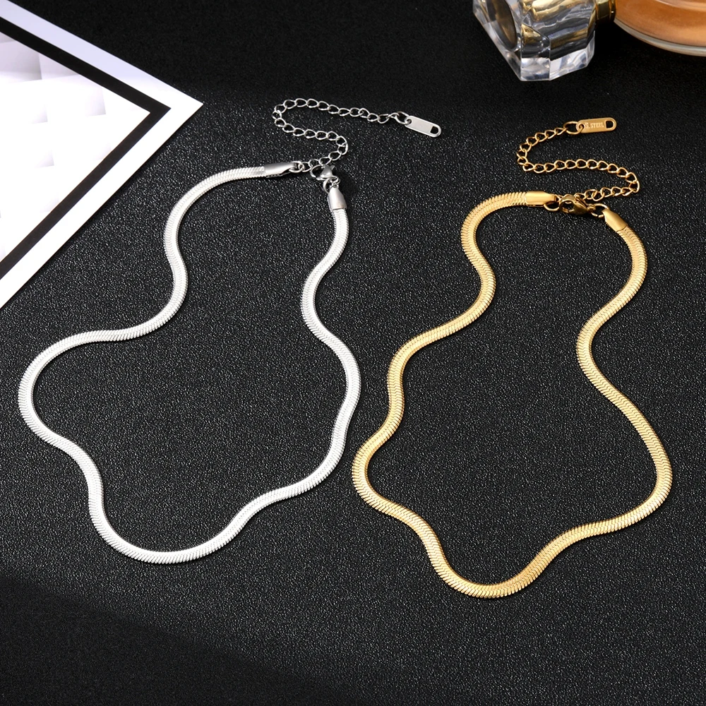 Unisex Snake Chain Stainless Steel Necklace IPARAM Gold Silver Color Chains Choker Jewelry Gifts for Women Men