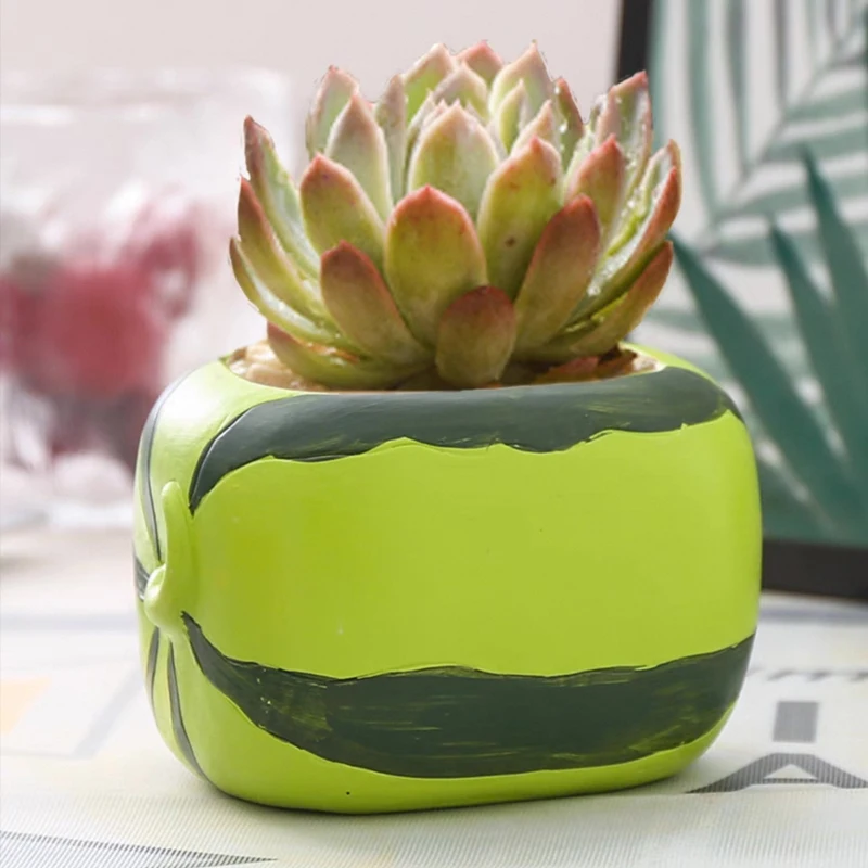 Cute Coarse Pottery Durian Watermelon Banana Starfruit Apple Shaped Small Flower Utensil, Home Decor Balcony Succulent Vase, 1Pc 4