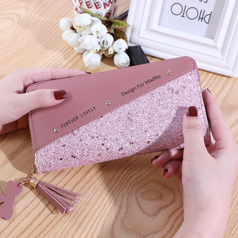 Luxury Long Wallet For Women Patchwork Sequin Clutch Glitter Pu Leather Ladies Phone Bag Card Holder Coin Purse Female Wallets 3