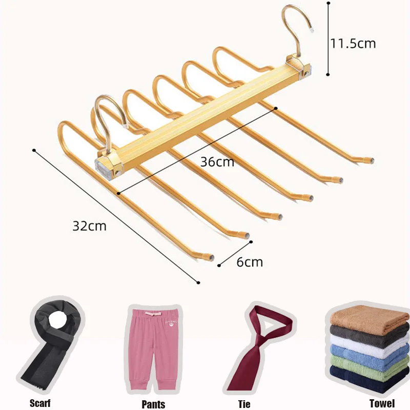 Clothes hangers plastic hanger 6 in 1 Magic Pants Hanger Multi-function Storage Holder for Home Travel Multi Layer Aluminium Pants Rack with 360 Rotatable Hook