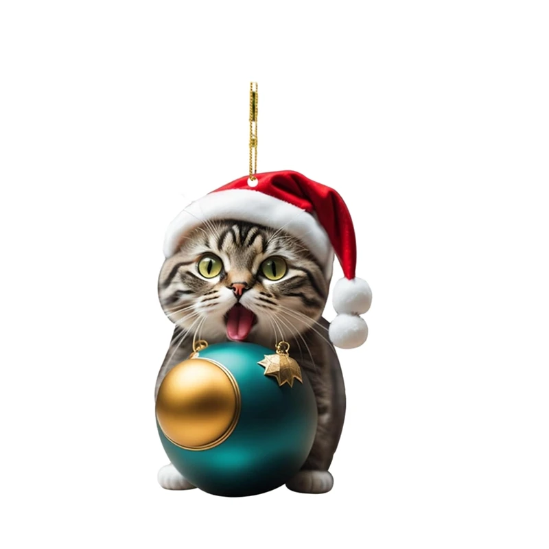 1 pieza de adorno navideño de gato en forma de bola, acrílico 2D, divertido adorno de gato, árbol de Navidad, adornos colgantes para gato, decoración para fiesta en casa, Navidad