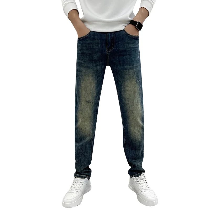High-End and Fashionable Jeans Men's Blue for Spring and Summer Casual Versatile Men's Thin Loose Straight Pants