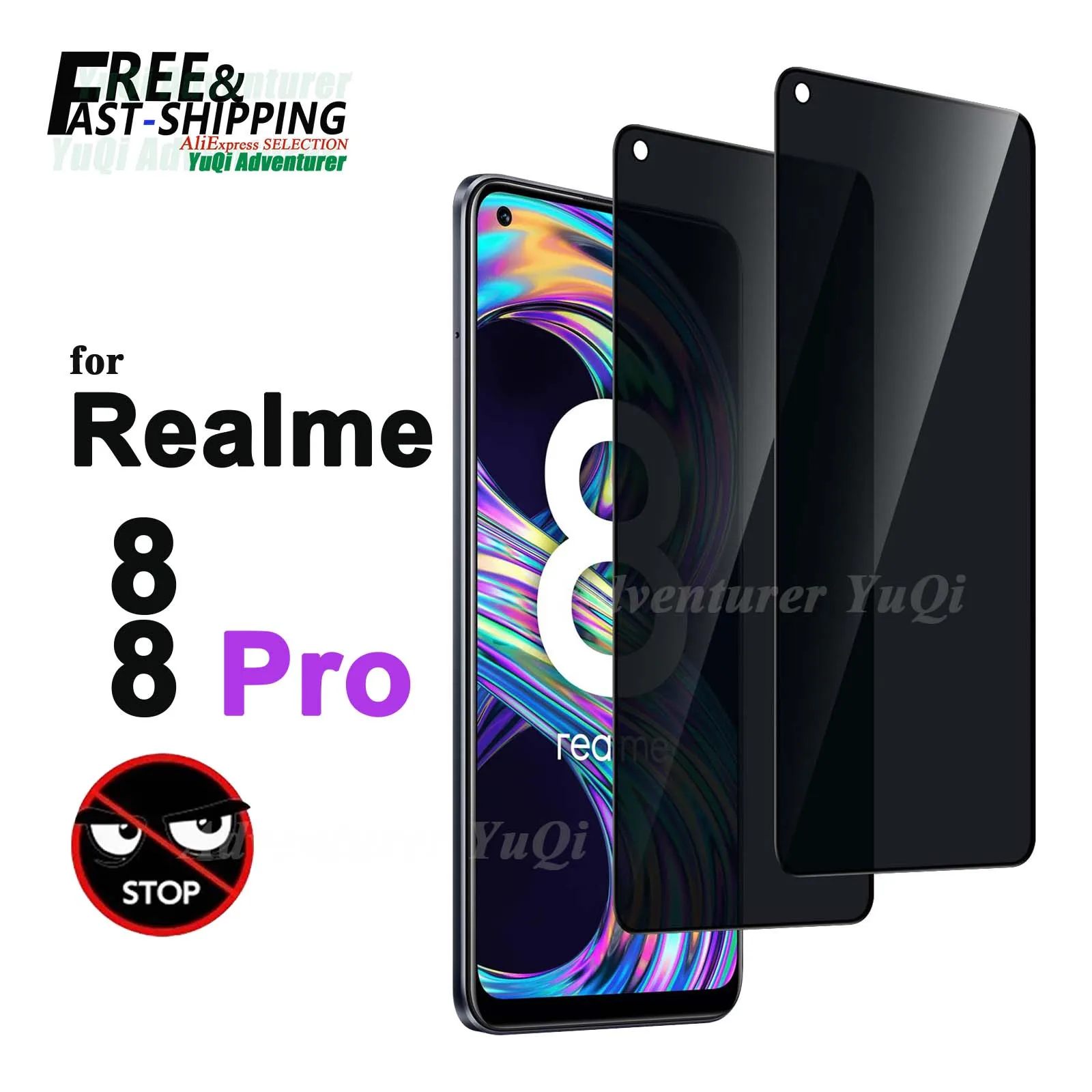 واقي شاشة مضاد للتجسس لهاتف Realme 8 Pro ، زجاج مقسى ، مضاد للخدش ، ألومنيوم عالي ، 4G ، خصوصية ، 9H