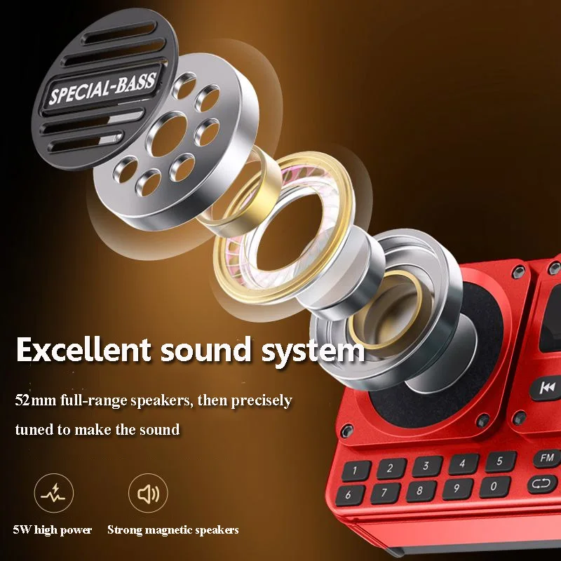 Mini Portable FM Radio HD Screen Radios Receiver Wireless Bass Bluetooth Speaker Music Box with TF Card U Disk 3.5mm Headset Jac