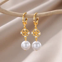 Zircon Natural Pearl Earrings For Women Gold Plated Stainless Steel Geometric Hoop Pearl Earring Wedding Bridesmaid Jewelry Gift 5