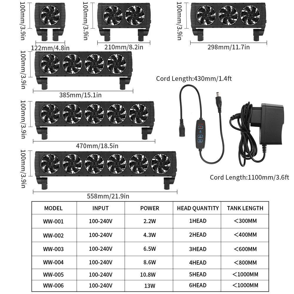 Aquarium Cooling System Fish Tank Fan Adjustable 8 Variable Speed for 15mm tank thickness