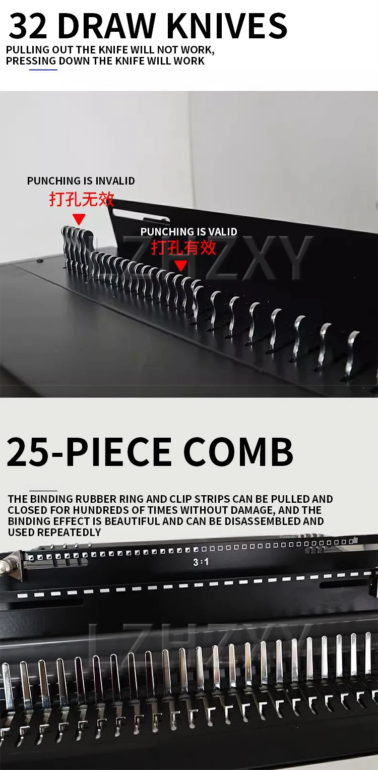 Description Picture 6 of itemU-ST20 Iron and rubber ring comb binding machine Double line calendar Contract and tender document punching binding machine 3 in