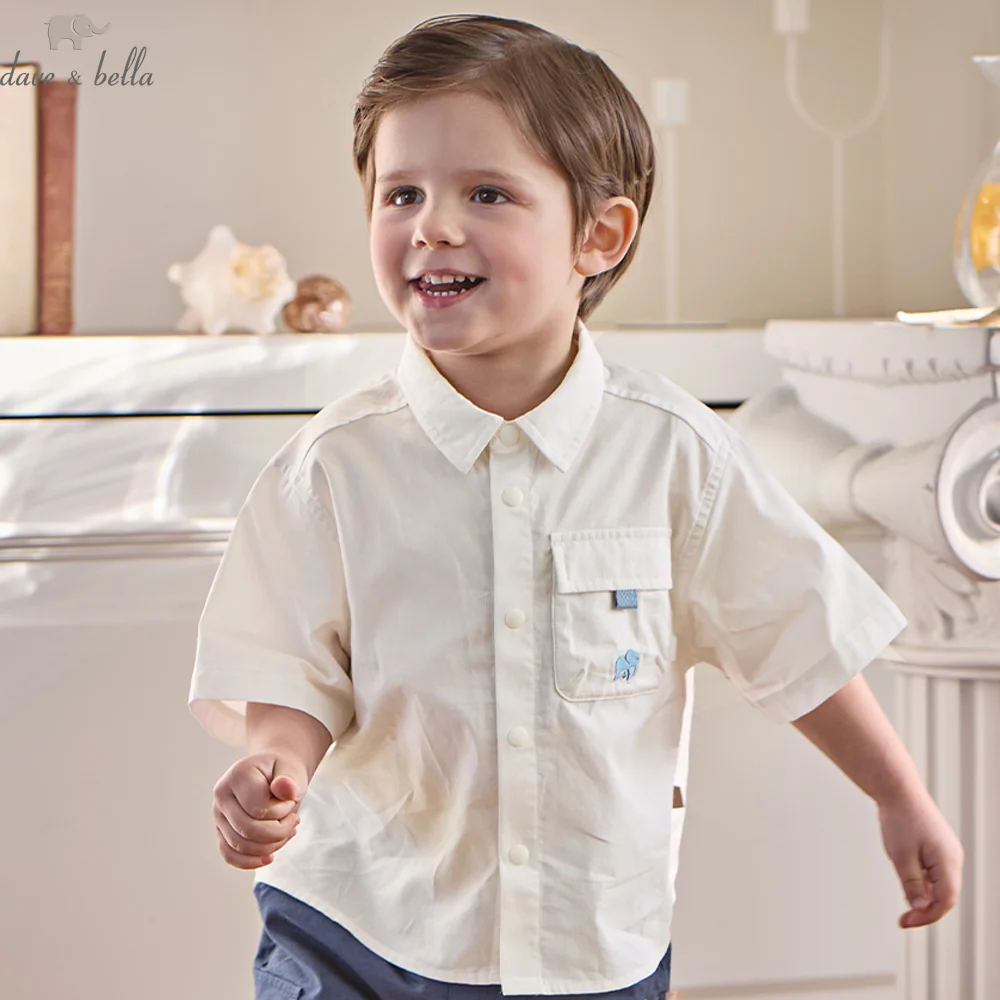 데이브 벨라 소년 흰색 셔츠 어린이 여름 블라우스 순수 코튼 아동복 시원하고 ..