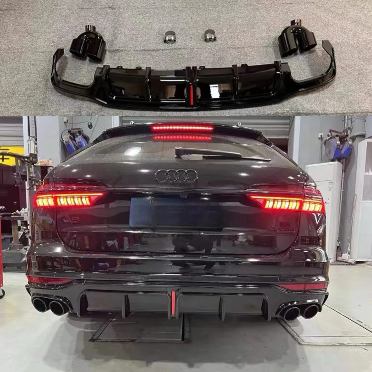 【新品】車用バンパーリップ リアディフューザー Audi A6 Standard 2019-2022 アップグレード S6 スタイル ブラッ