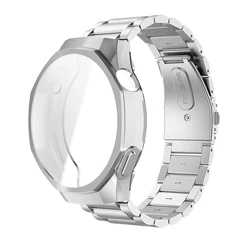 Enhanced Protective TPU Case with Stainless Steel Strap for Watch GT5 46MM (Silver-silver)